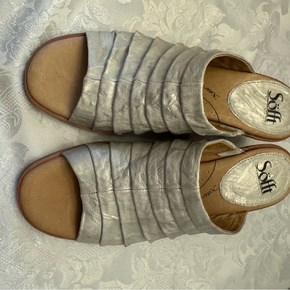 Sofft 8.5M Pienza Leather Pleated Mule Sandal Comfort‎ Shoe Silver - Picture 2 of 10